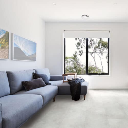 A living room with Mountains Gray Vinyl Flooring